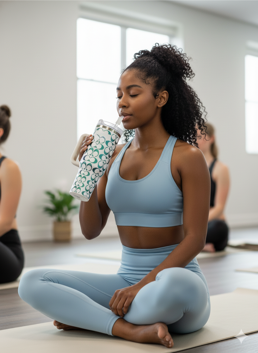 40oz Holographic Monogram Quencher Tumbler + Gem Straw Topper – White