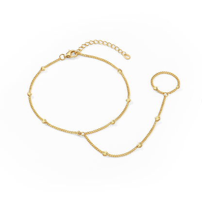Creative Tiny Chain Bracelet Finger Rings For Women Gold Color Link Chains Connecting Hand Harness Bracelets Jewelry Gift