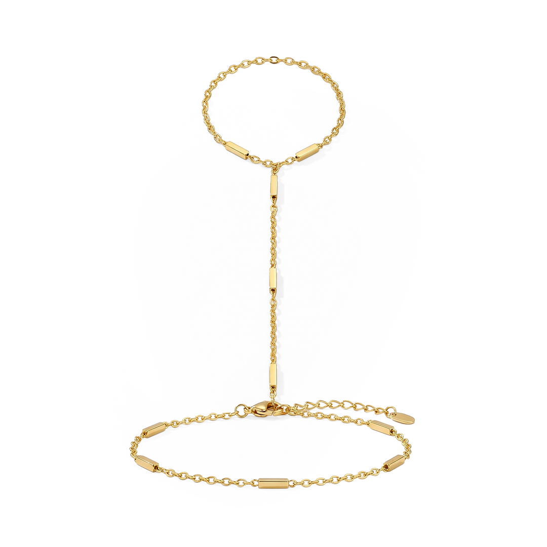 Creative Tiny Chain Bracelet Finger Rings For Women Gold Color Link Chains Connecting Hand Harness Bracelets Jewelry Gift