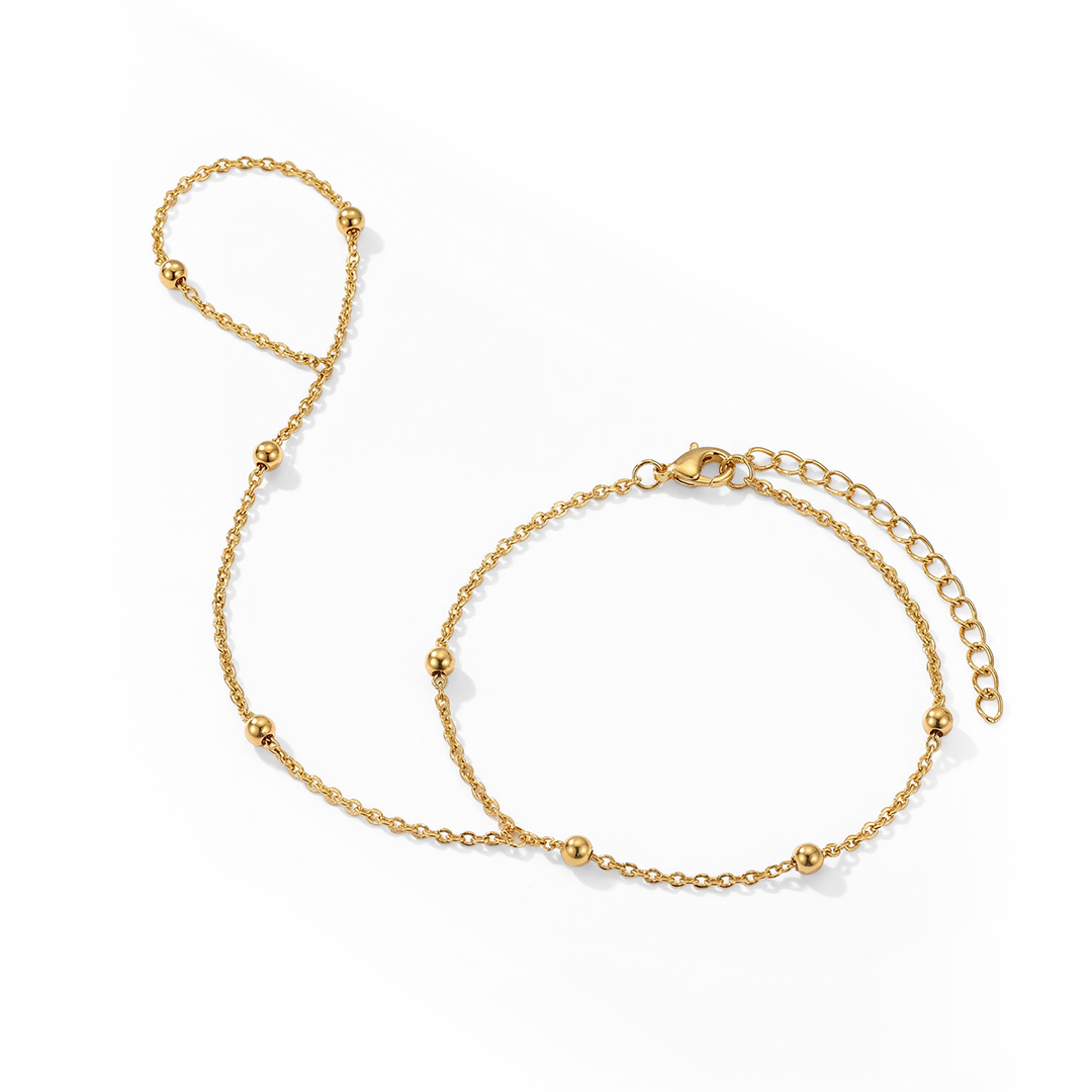 Creative Tiny Chain Bracelet Finger Rings For Women Gold Color Link Chains Connecting Hand Harness Bracelets Jewelry Gift