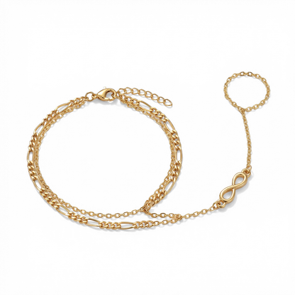 Creative Tiny Chain Bracelet Finger Rings For Women Gold Color Link Chains Connecting Hand Harness Bracelets Jewelry Gift