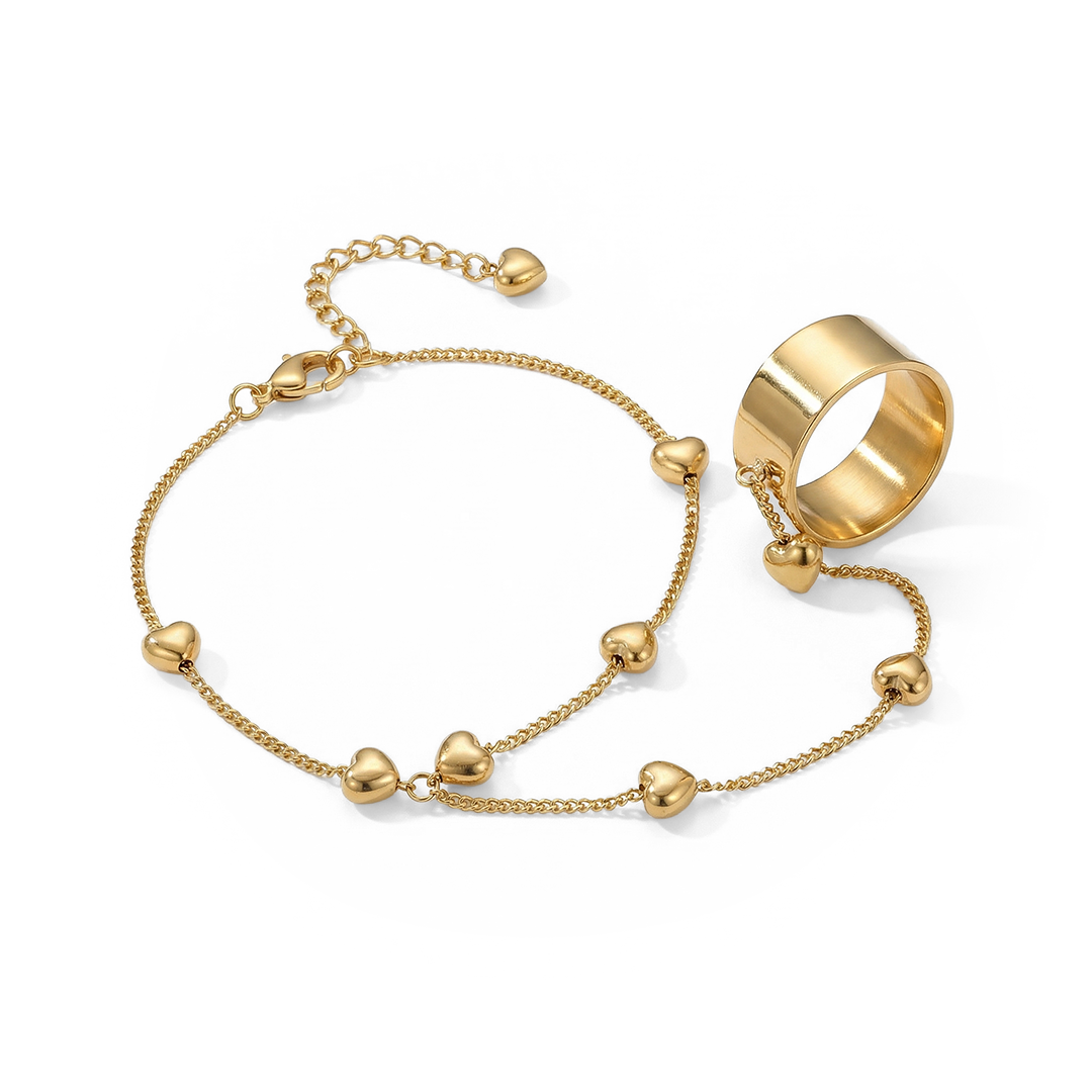 Creative Tiny Chain Bracelet Finger Rings For Women Gold Color Link Chains Connecting Hand Harness Bracelets Jewelry Gift