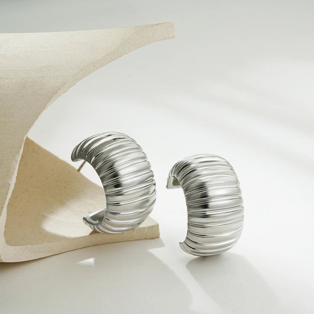 Vintage Texture Round Chunky Ribbed Hoop Earrings