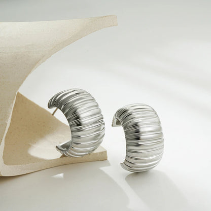 Vintage Texture Round Chunky Ribbed Hoop Earrings