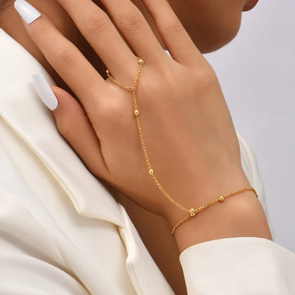 Creative Tiny Chain Bracelet Finger Rings For Women Gold Color Link Chains Connecting Hand Harness Bracelets Jewelry Gift