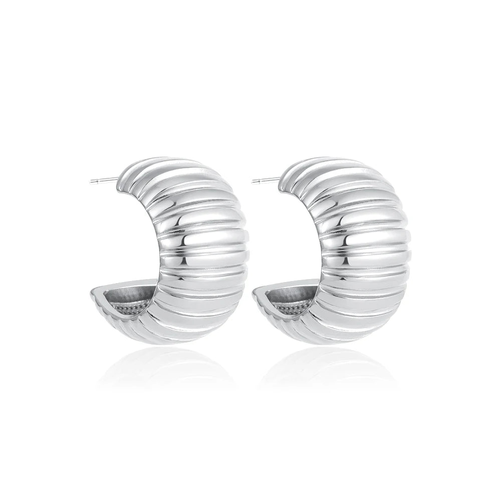 Vintage Texture Round Chunky Ribbed Hoop Earrings