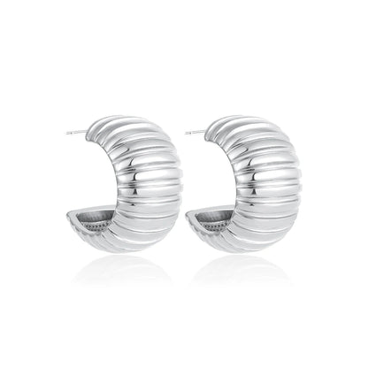 Vintage Texture Round Chunky Ribbed Hoop Earrings