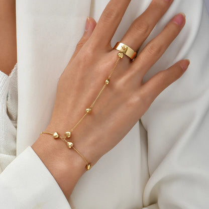 Creative Tiny Chain Bracelet Finger Rings For Women Gold Color Link Chains Connecting Hand Harness Bracelets Jewelry Gift