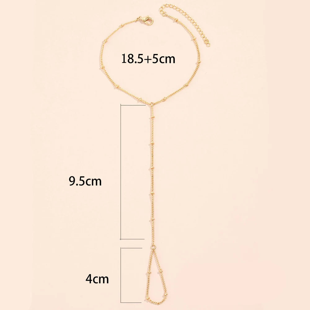 Creative Tiny Chain Bracelet Finger Rings For Women Gold Color Link Chains Connecting Hand Harness Bracelets Jewelry Gift