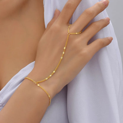 Creative Tiny Chain Bracelet Finger Rings For Women Gold Color Link Chains Connecting Hand Harness Bracelets Jewelry Gift