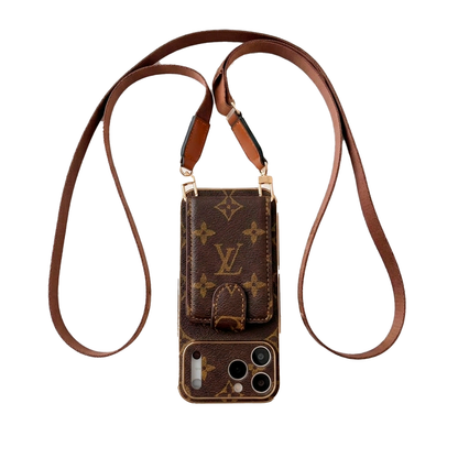 Luxury Leather iPhone Case with Integrated Wallet & Detachable Strap