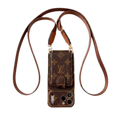 Luxury Leather iPhone Case with Integrated Wallet & Detachable Strap